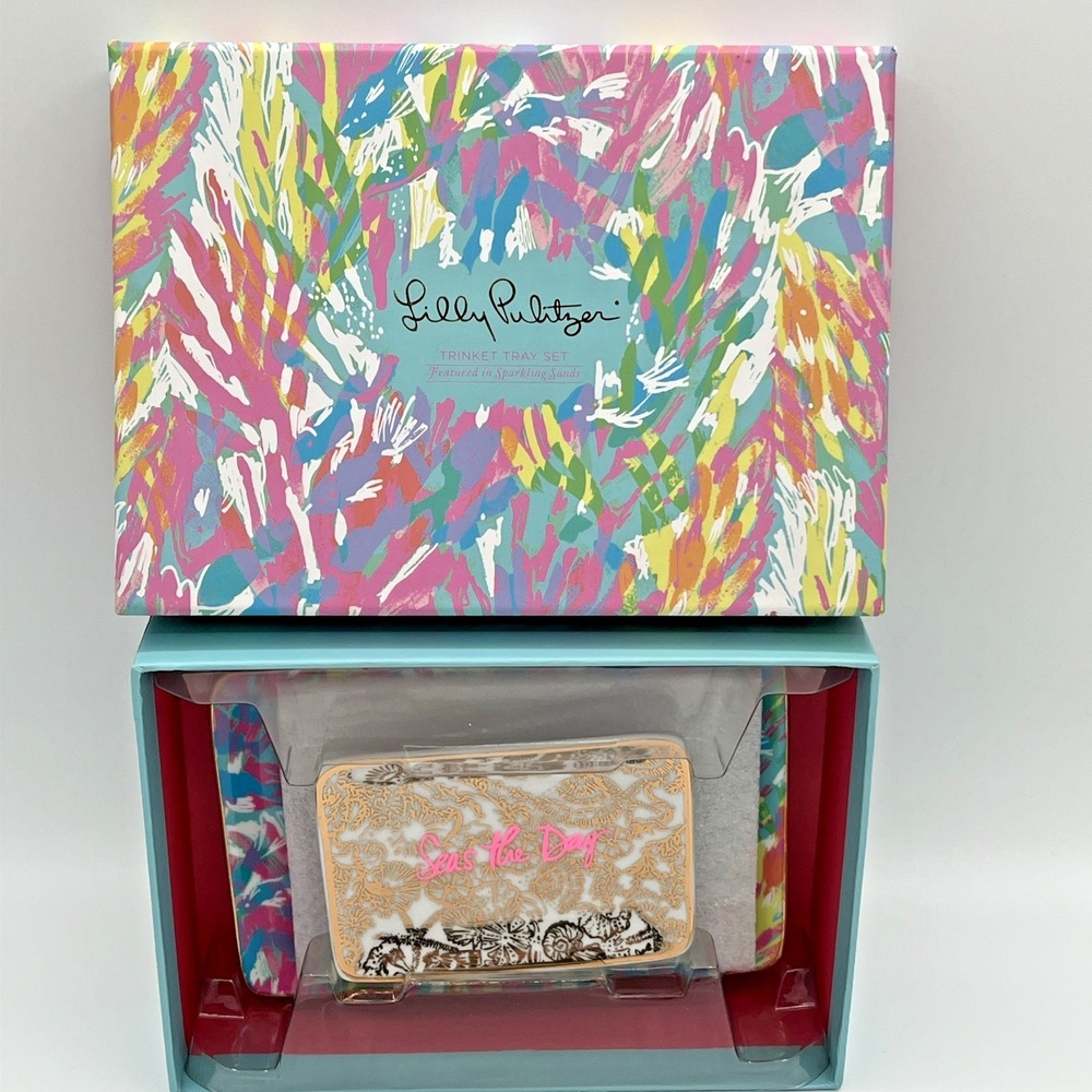 Lily Pulitzer Porcelain Trinket Trays SEAS THE‎ DAY Set of 2 Unused original box